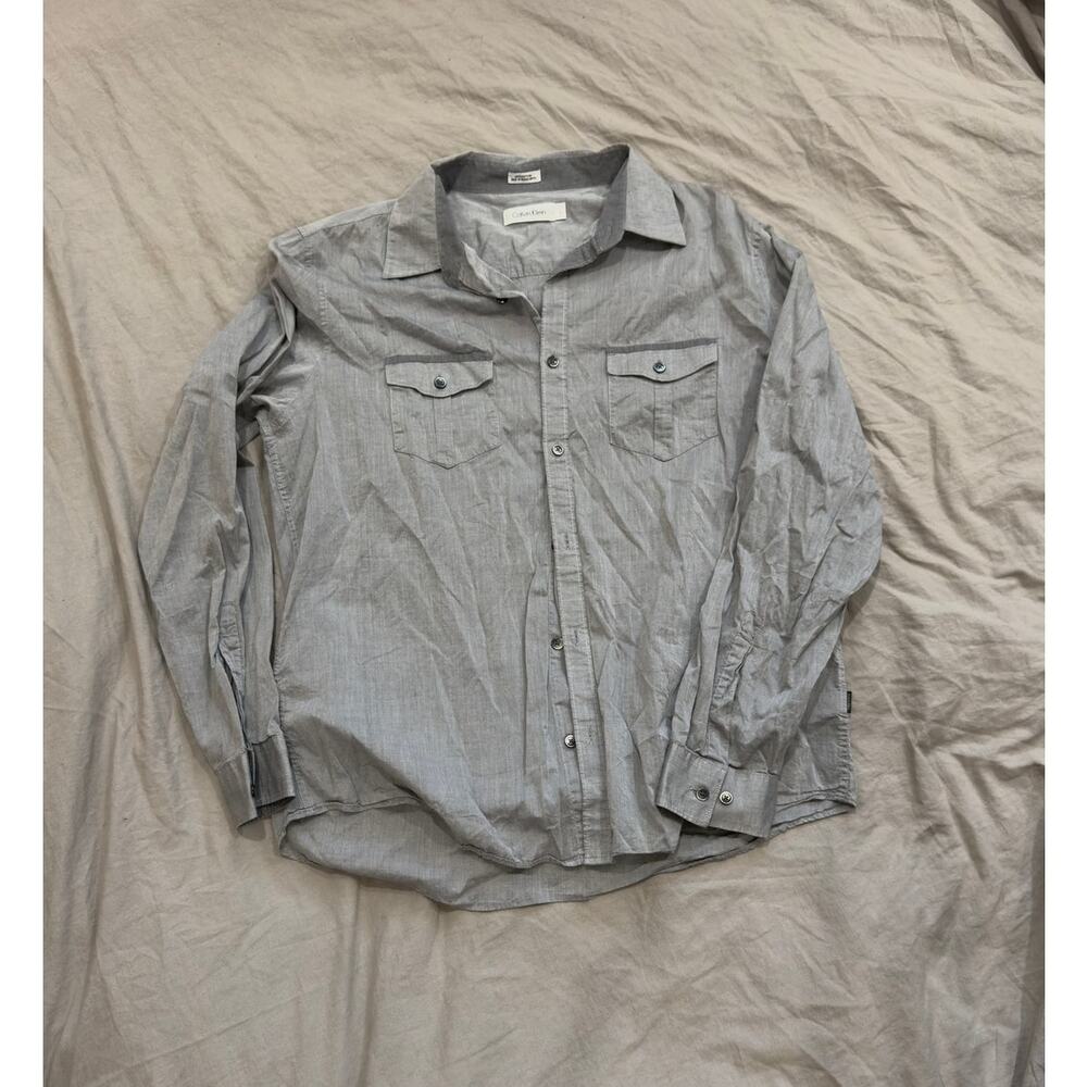 Calvin Klein Men's 100%‎ Cotton Light Grey Dress Shirt